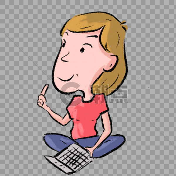 女生坐着拿着计算机理财漫画图片素材免费下载
