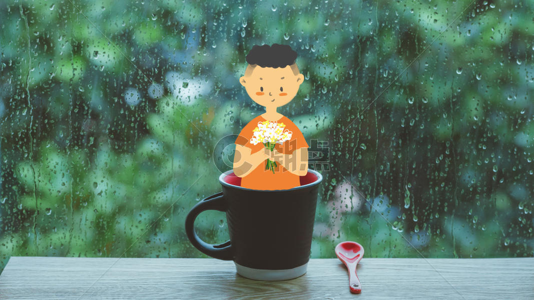 雨天水珠玻璃咖啡杯图片素材免费下载