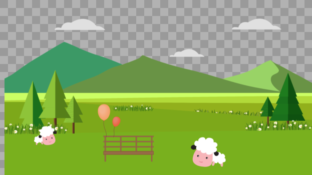 可爱小羊草地气球矢量图图片素材免费下载