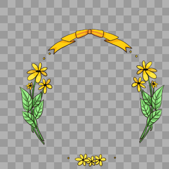 黄色丝带花朵边框图片素材免费下载