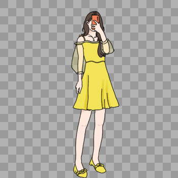 穿黄色连衣裙站着自拍的女孩图片素材免费下载