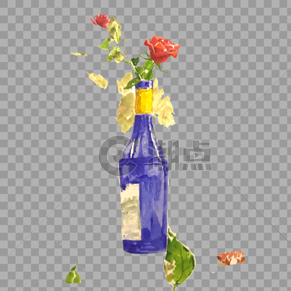 酒瓶与玫瑰花图片素材免费下载