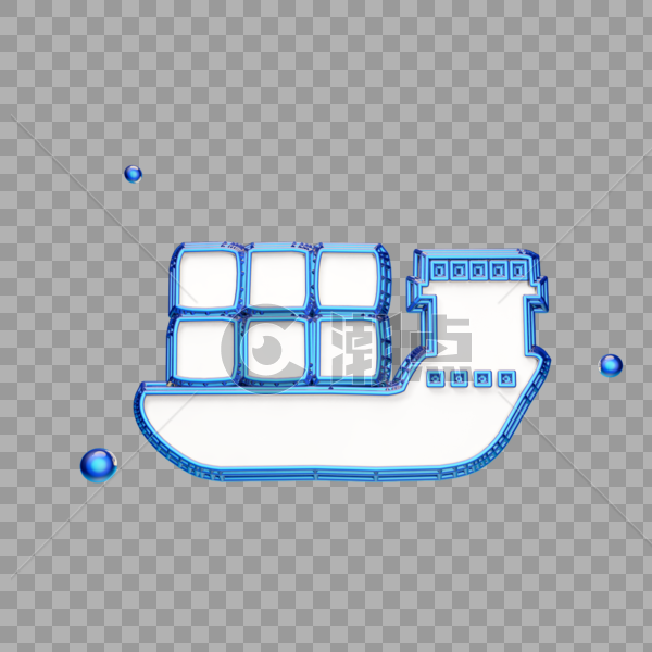 蓝色立体轮船运输图标图片素材免费下载