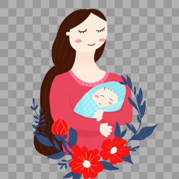 手绘卡通母亲怀抱婴儿图片素材免费下载
