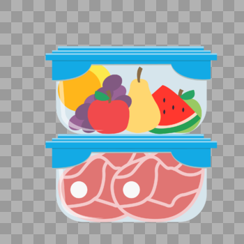保鲜盒中的水果和肉排图片素材免费下载