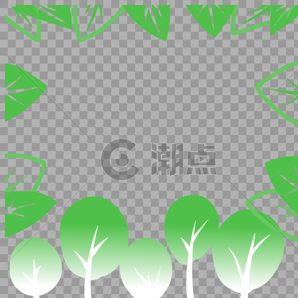 夏天小树树叶绿色渐变手绘装饰背景边框图片素材免费下载
