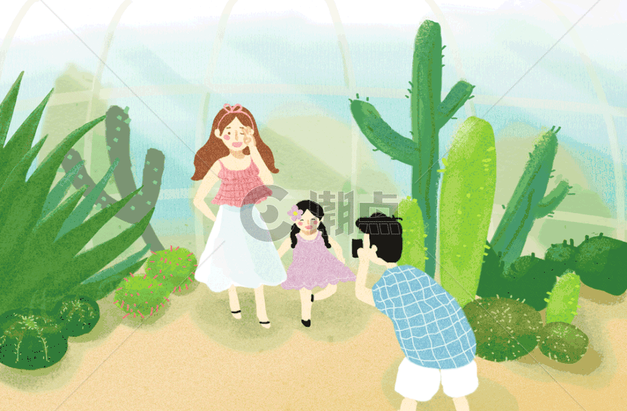 植物园亲子旅游插画gif图片素材免费下载