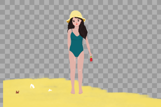 沙滩穿着泳衣的女生图片素材免费下载