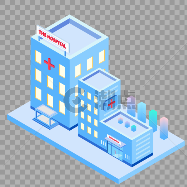 2.5D蓝色小清新医院大楼建筑插画图片素材免费下载