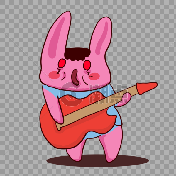 卡通粉色小兔弹吉他插图图片素材免费下载