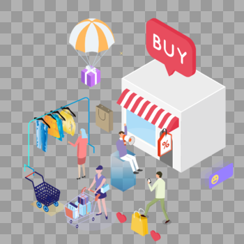 2.5d电商商场购物场景商业插画图片素材免费下载