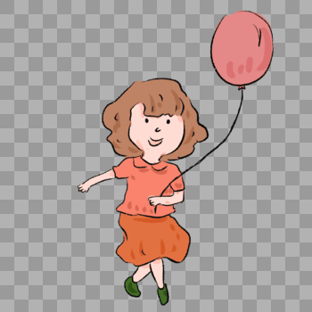 女生拿着气球漫画图片素材免费下载