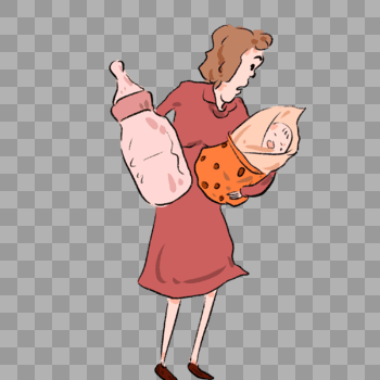 女人抱着婴儿喂奶漫画图片素材免费下载