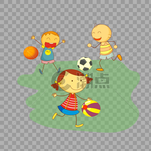 小朋友在草地上玩皮球图片素材免费下载