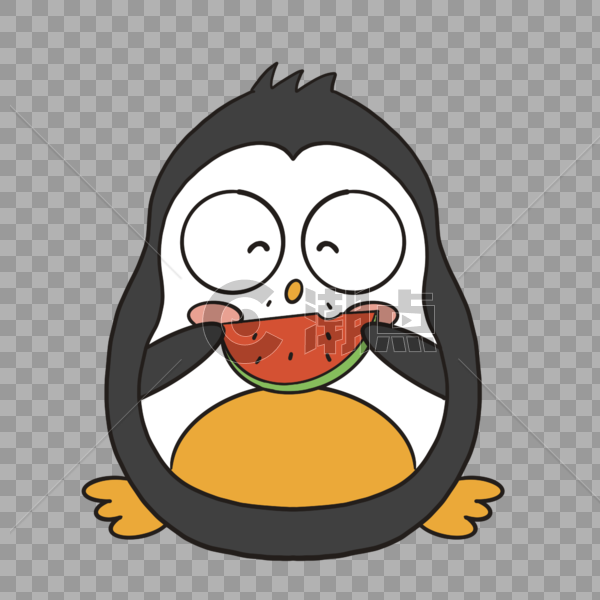 卡通小企鹅吃西瓜插图图片素材免费下载