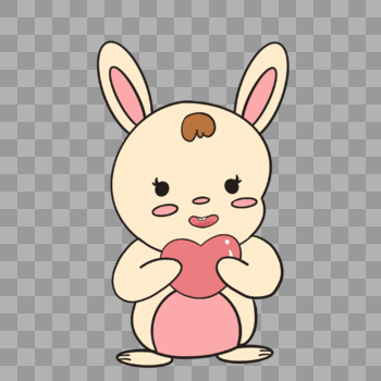 卡通粉色小兔拿着爱心插图图片素材免费下载