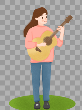 卡通优雅女人弹吉他插图图片素材免费下载