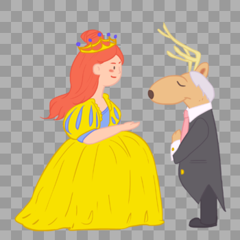 手绘童话风公主与驯鹿管家图片素材免费下载