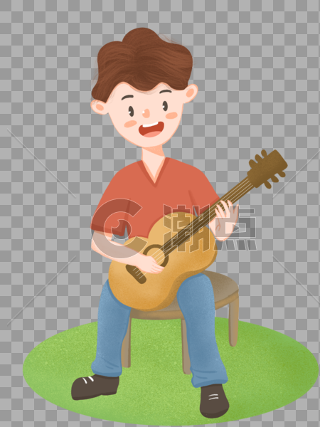 卡通帅气男孩弹吉他插图图片素材免费下载