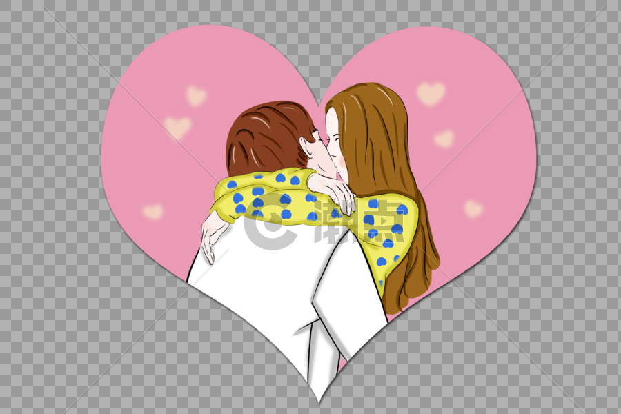520主题节日情侣接吻手绘插画形象图片素材免费下载
