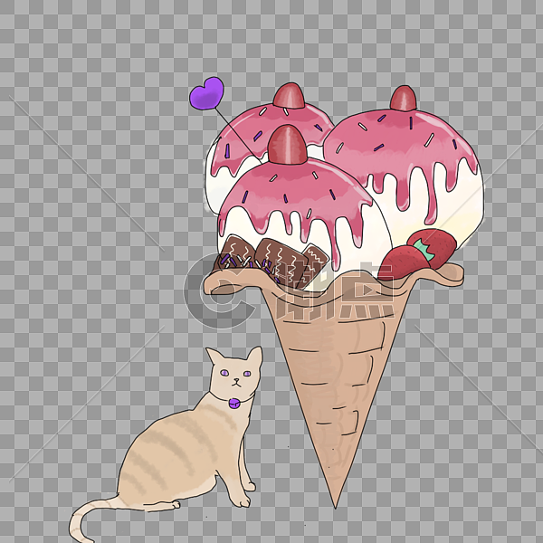 猫和冰淇凌图片素材免费下载