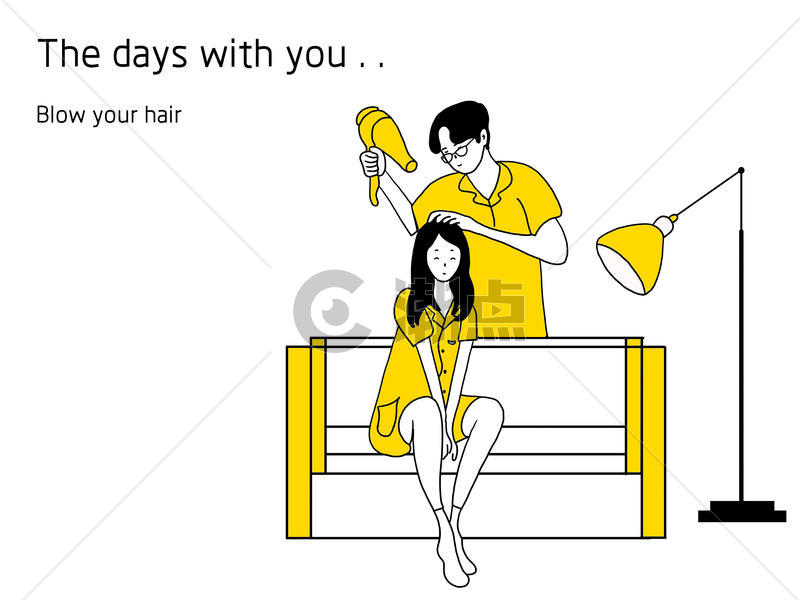 韩式黄色系手账简笔画吹头发图片素材免费下载