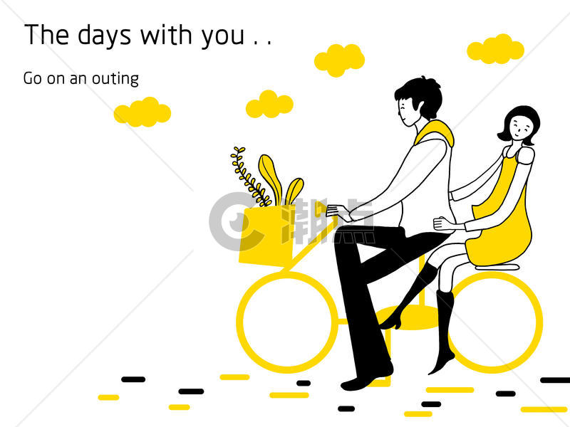 韩式黄色系手账简笔画骑车图片素材免费下载
