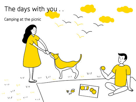 韩式黄色系手账简笔画野餐图片素材免费下载