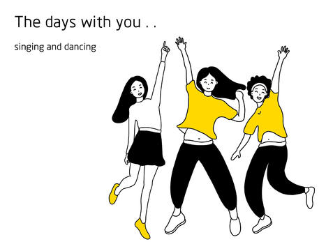 韩式黄色系手账简笔画跳舞图片素材免费下载
