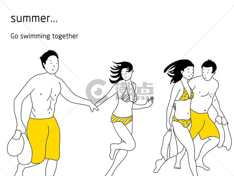 韩式黄色系手账简笔画游泳图片素材免费下载
