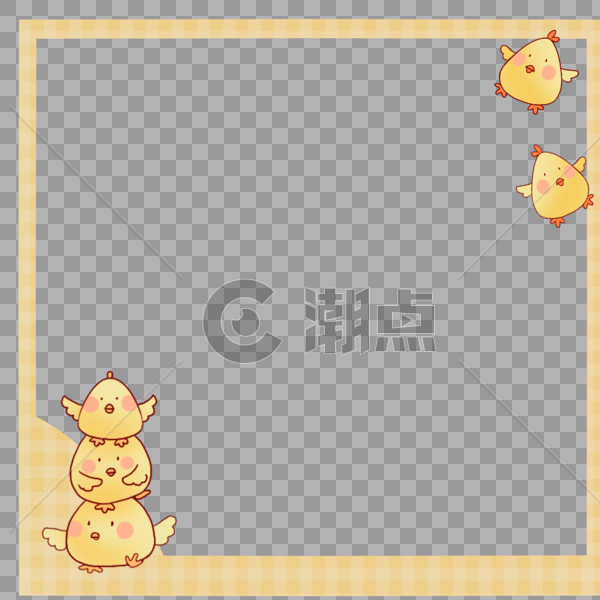 创意可爱小鸡简约黄色边框图片素材免费下载