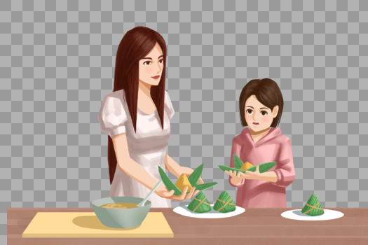 教孩子包粽子的母亲图片素材免费下载