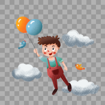 气球男孩手绘插画图片素材免费下载