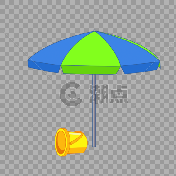 沙滩遮阳伞和塑料桶元素图片素材免费下载