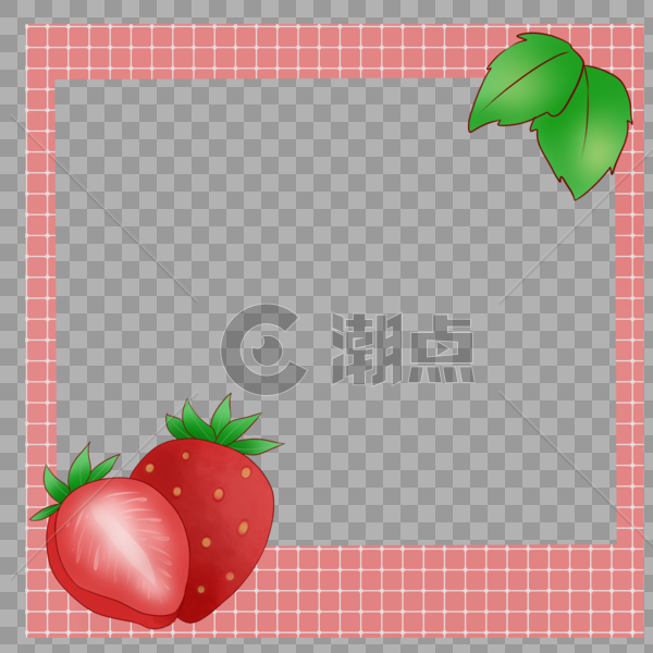 创意新鲜水果草莓简约格子粉红色边框图片素材免费下载