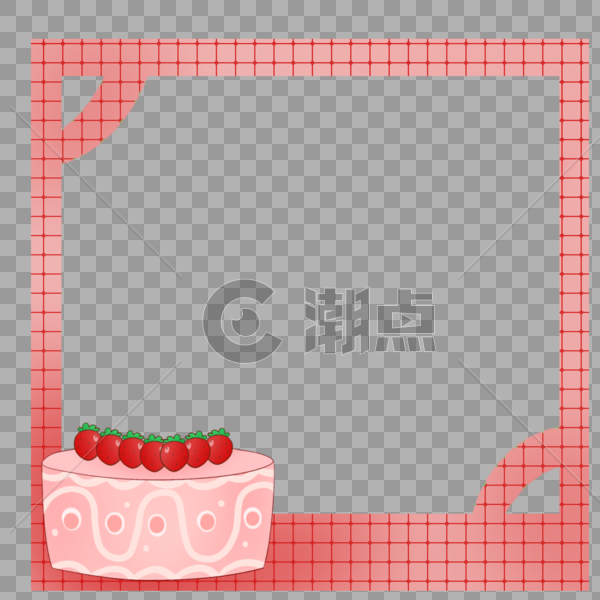 创意美味草莓蛋糕简约格子布粉红色边框图片素材免费下载