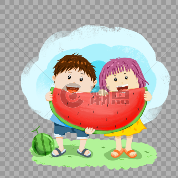 吃大西瓜的孩子图片素材免费下载