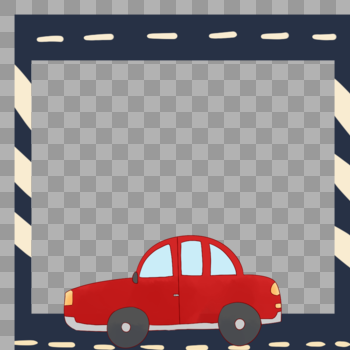 卡通手绘红色小汽车创意道路边框图片素材免费下载