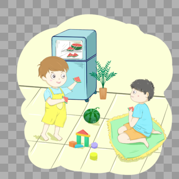 吃西瓜的男孩图片素材免费下载