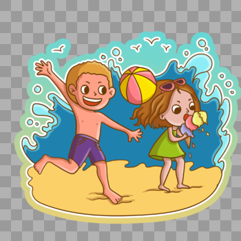 沙滩度假的孩子图片素材免费下载