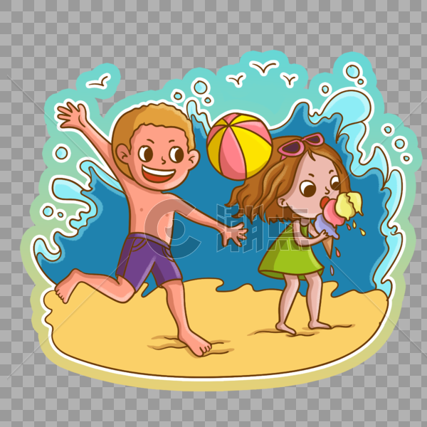 沙滩度假的孩子图片素材免费下载