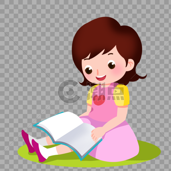 卡通粉色连衣裙女孩看书图片素材免费下载