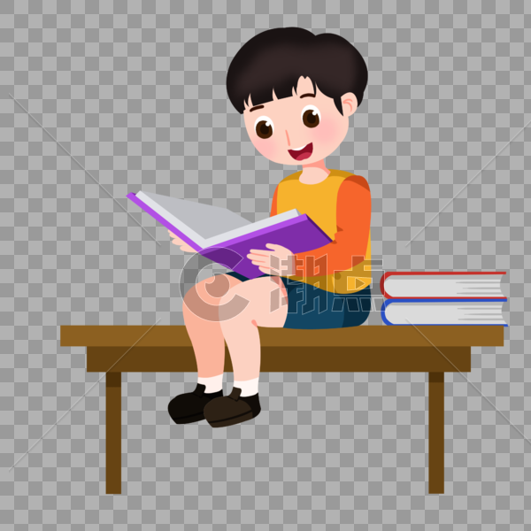 卡通男孩坐在桌子上看书图片素材免费下载