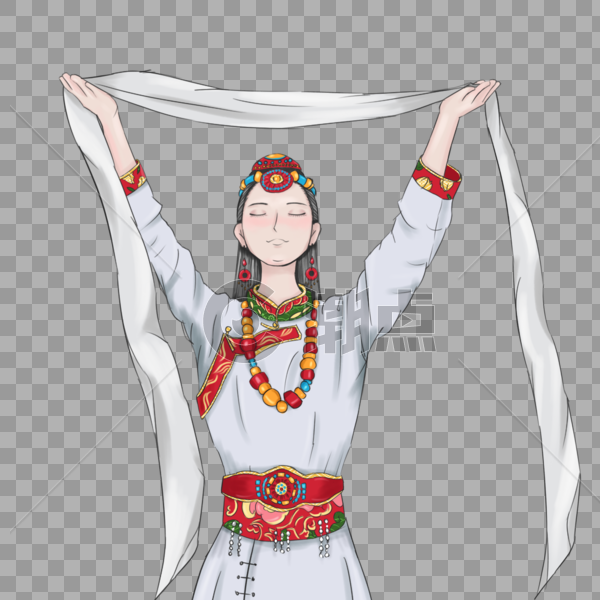 手绘少数民族藏族女孩图片素材免费下载