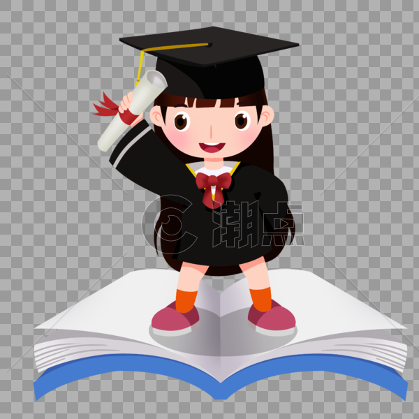 卡通学士服女孩拿着毕业证书图片素材免费下载