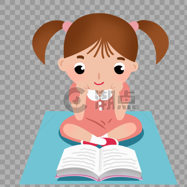 卡通小女孩坐在看书图片素材免费下载