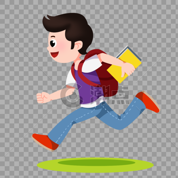 卡通男孩背着书包奔跑图片素材免费下载
