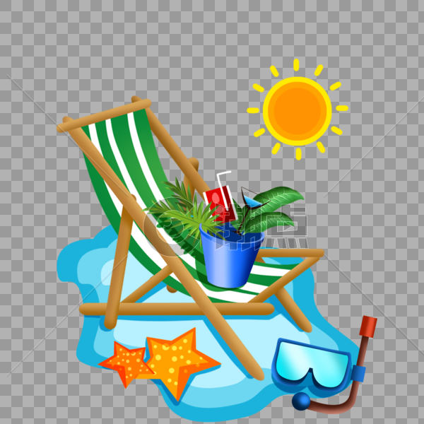 沙滩椅植物装饰图片素材免费下载