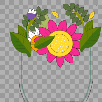 粉色花朵绿色树叶花盆形状边框图片素材免费下载