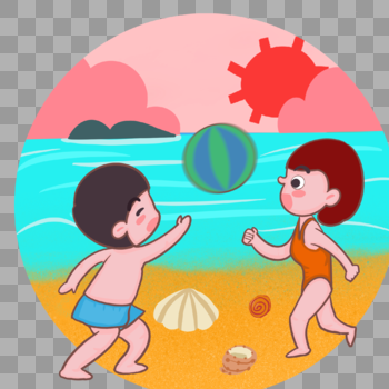沙滩玩球的孩子图片素材免费下载